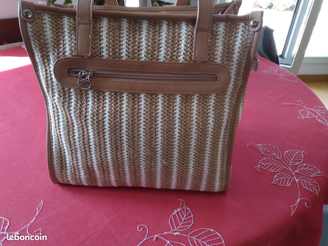 Sac beige à rayures (image 2)