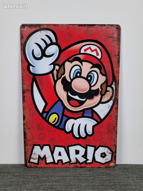 Plaque Métal Vintage Super Mario – Tôlée 20x30cm, Impression Laser, Décoration Murale Jeu Vidéo
