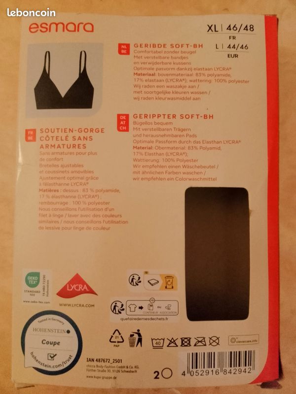 Soutien-gorge Confortable XL Sans Armatures, Noir Et Orange, Bretelles Fines - Neuf Avec étiquette