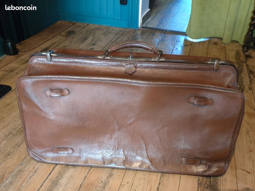 Sac Gladstone ancien en cuir début années 1900 (image 3)