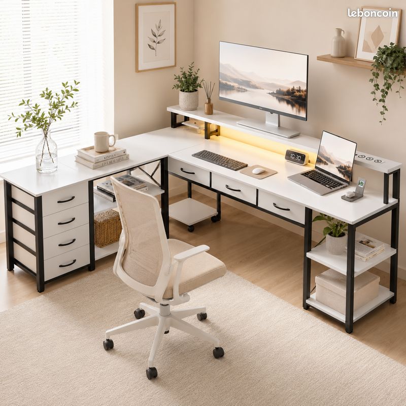 Bureau gamer 200cm L réversible LED prises USB setup gaming complet (image 2)