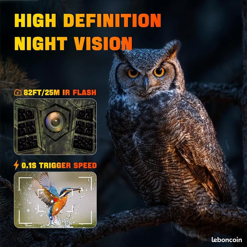 Caméra de Chasse Solaire WiFi 4K 60MP, 0,1s Temps de Déclenchement Activé par Mouvement, Camera Chasse à Batterie Rechargeable intégrée 2600 mAh, Vision Nocturne Infrarouge, Carte 32GB, IP66 (image 6)