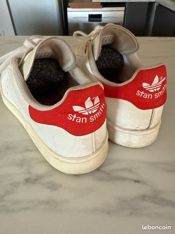 Baskets Adidas Stan Smith Blanc Rouge Pointure 38,5 Chaussures