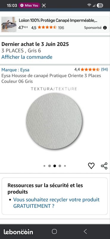 Eysa Italia Oriente. Housse de canapé en L 240 cm, gauche C/00
