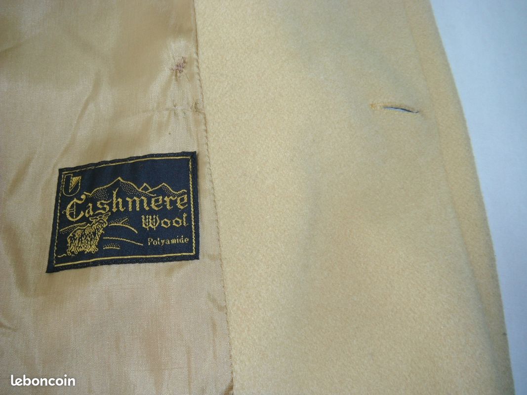 Manteau Long Classique Femme En Laine/cachemire Moutarde - Taille 46/48, Vintage, Fabriqué En Italie