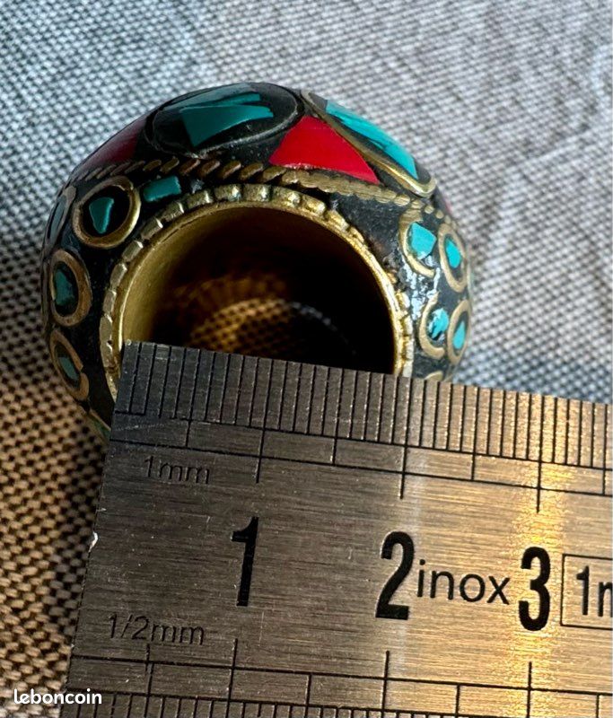 Bague Tibétaine Turquoise Et Corail - Taille 57/58 - Bijou Fantaisie Ethnique