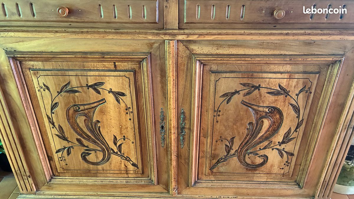 Authentique buffet deux corps ancien en bois massif (1902) (image 3)