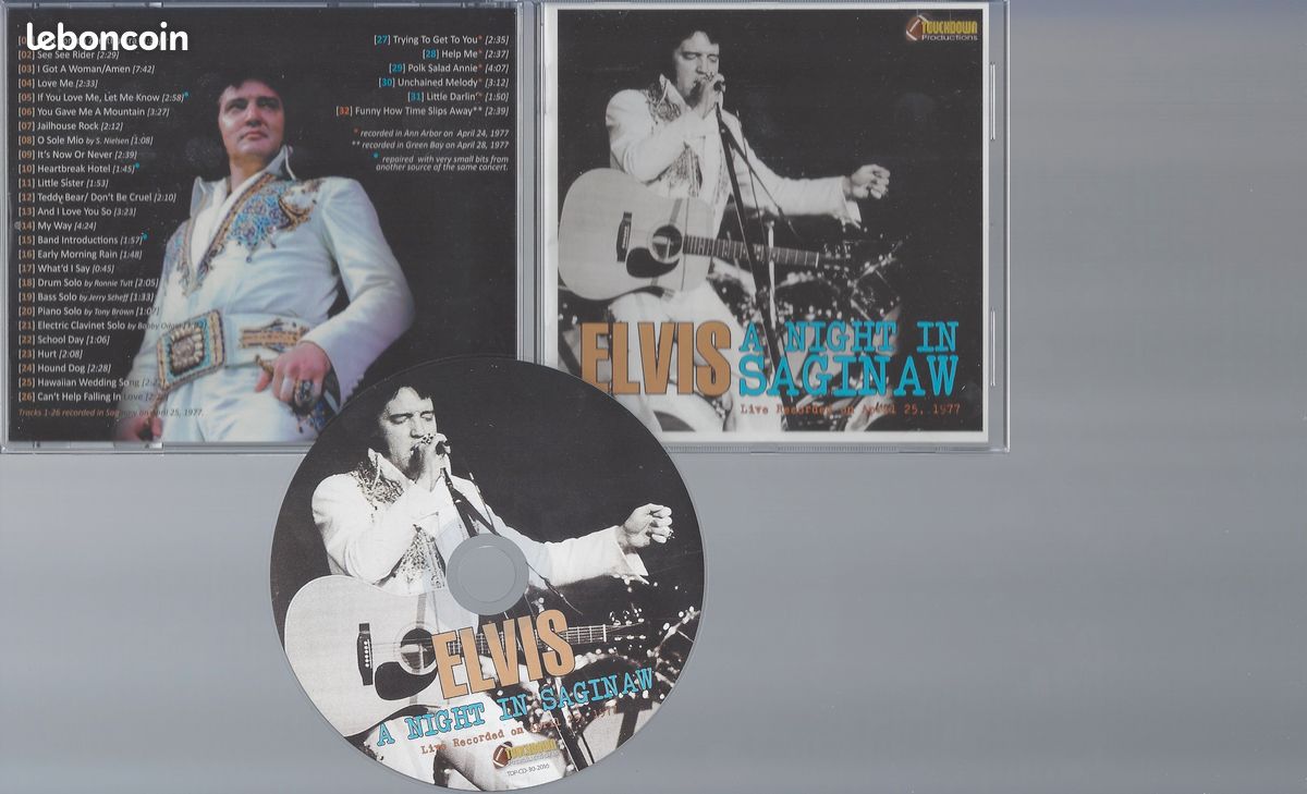 Elvis presley a night in saginaw 25 avril 1977 evening show livret 16 pages 32 titres superbe audience recording edition limitée 600 ex. Au monde label t.p. Neuf sous pochette plastique scellée rare (image 2)