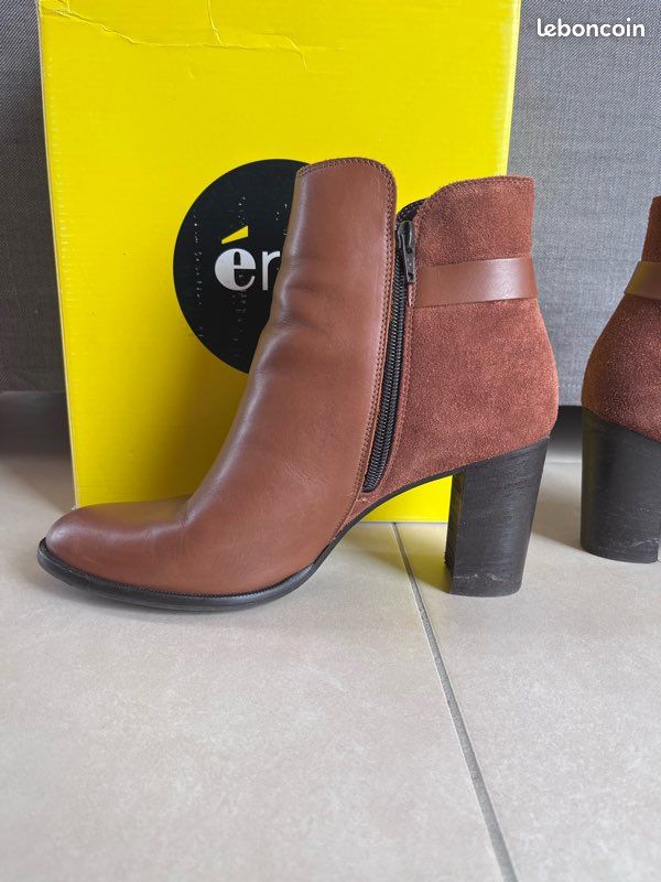 Bottines camel en cuir avec anneaux doré Eram taille 41 (image 3)