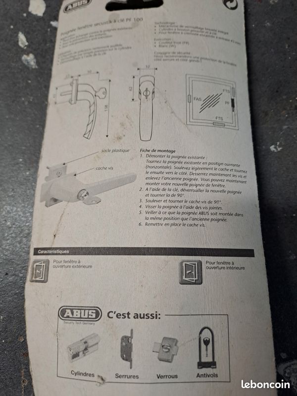 Poignée fenêtre Abuse à clé PF100 (image 2)