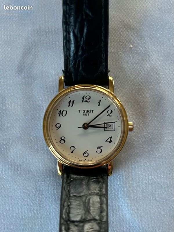 Montre Tissot Vintage Pour Femme - Boîtier Plaqué Or, Bracelet Cuir Noir, Quartz