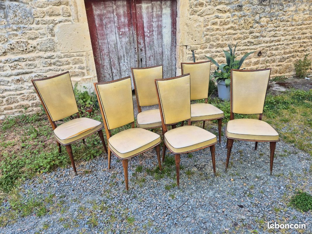 Suite de 6 chaises brutalistes vintage en bois de chêne des