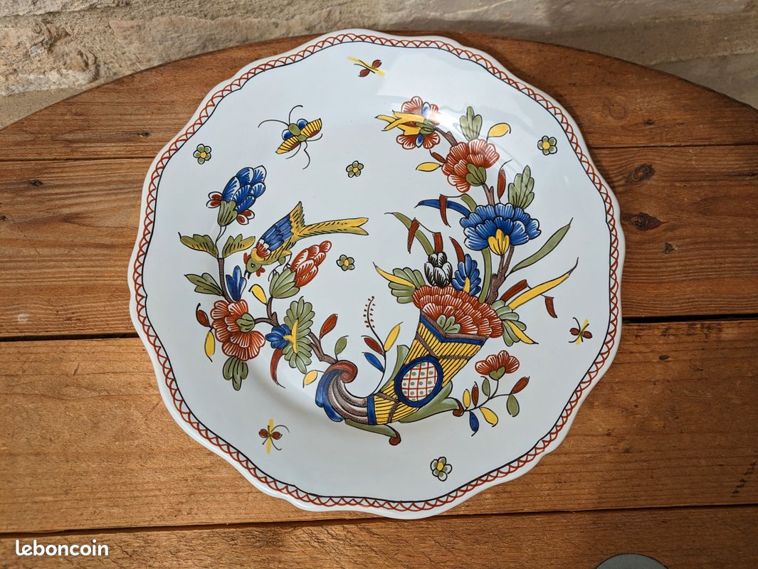 Très belle ancienne assiette décor Rouen fait main Geo Martel (image 7)
