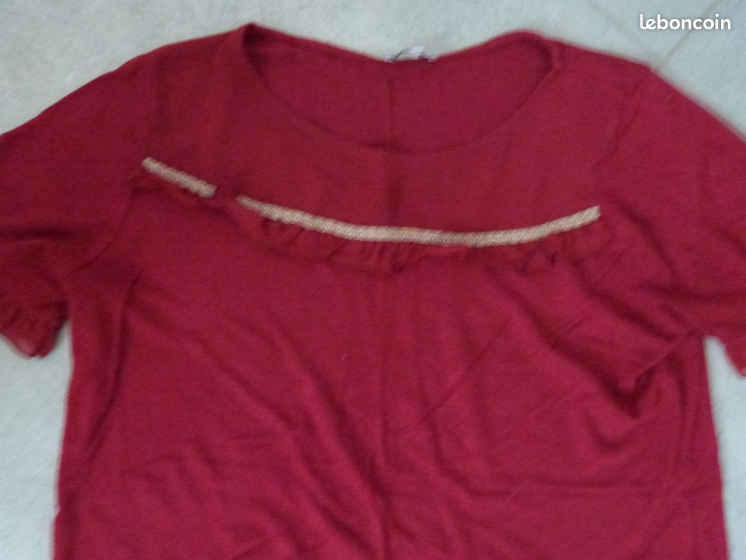 Haut rouge bordeaux belles finitions taille XL Phildar (image 2)