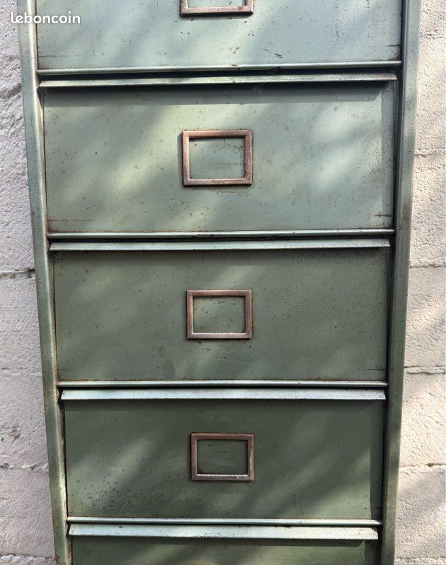 Classeur De Bureau Métal 3 Tiroirs, Patine Verte, Style Antique XXe