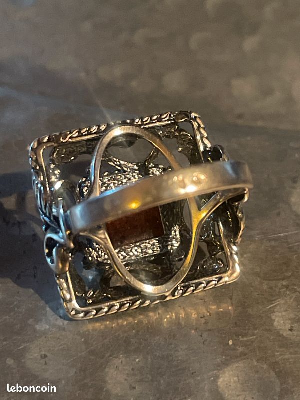Bague Femme En Argent 925 Avec Ambre Naturel (couleur Miel) - Taille 54, Occasion