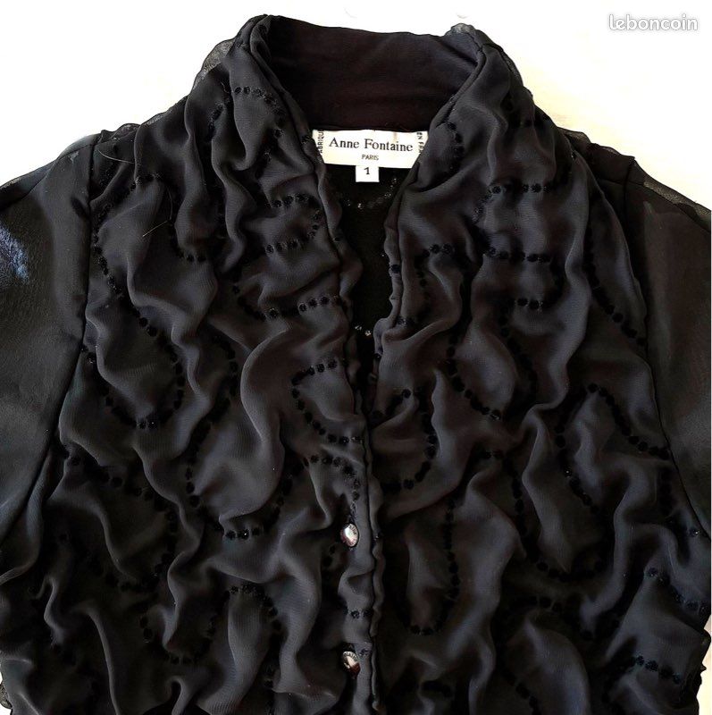 Chemisier Anne Fontaine Taille 36 (S) - Blanc Avec Ruchés - Manches Longues - Occasion Très Bon état - 100% Coton