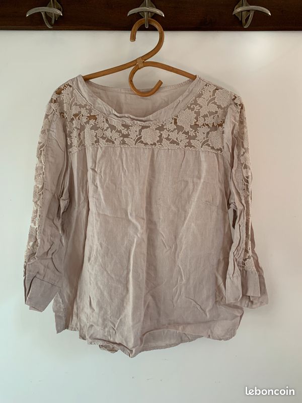 Blouse Beige 100% Lin - Taille XXL - Made in Italy (image 1)