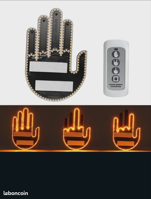 Lumière pour Gestes de la Main pour Voiture, Lumière de Doigt avec Télécommande OK HB SL, Accessoires Amusants LED d'Intérieur, Panneaux de Colère de Route
