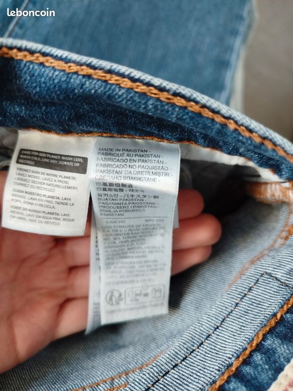 Sweat Levi's Bleu Jean Avec Détails Orange Fluo - Taille S Homme - Occasion Très Bon état