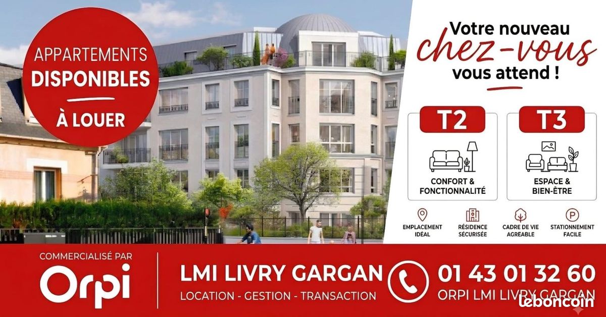 Appartement 2 pièces 47 m² · à Livry-Gargan · 47 m² · 979 €/mois
