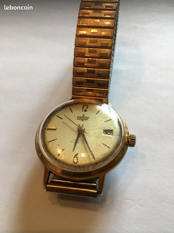 Montre Bracelet Homme SELHOR - Mécanique 17 Rubis, Plaquée Or, Antichoc, Fonctionne