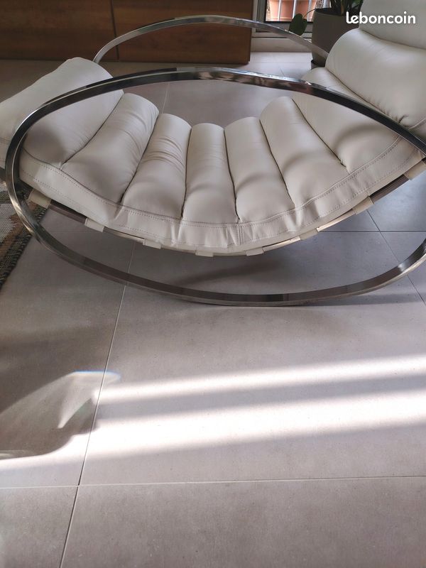 Fauteuil rocking chair en cuir crème (image 10)