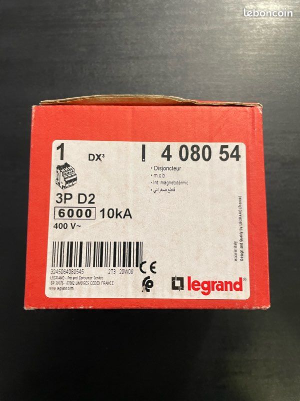Disjoncteur Legrand DX³ 6000 - 2P 40A Courbe C - 10 KA - Réf 407788 - Neuf