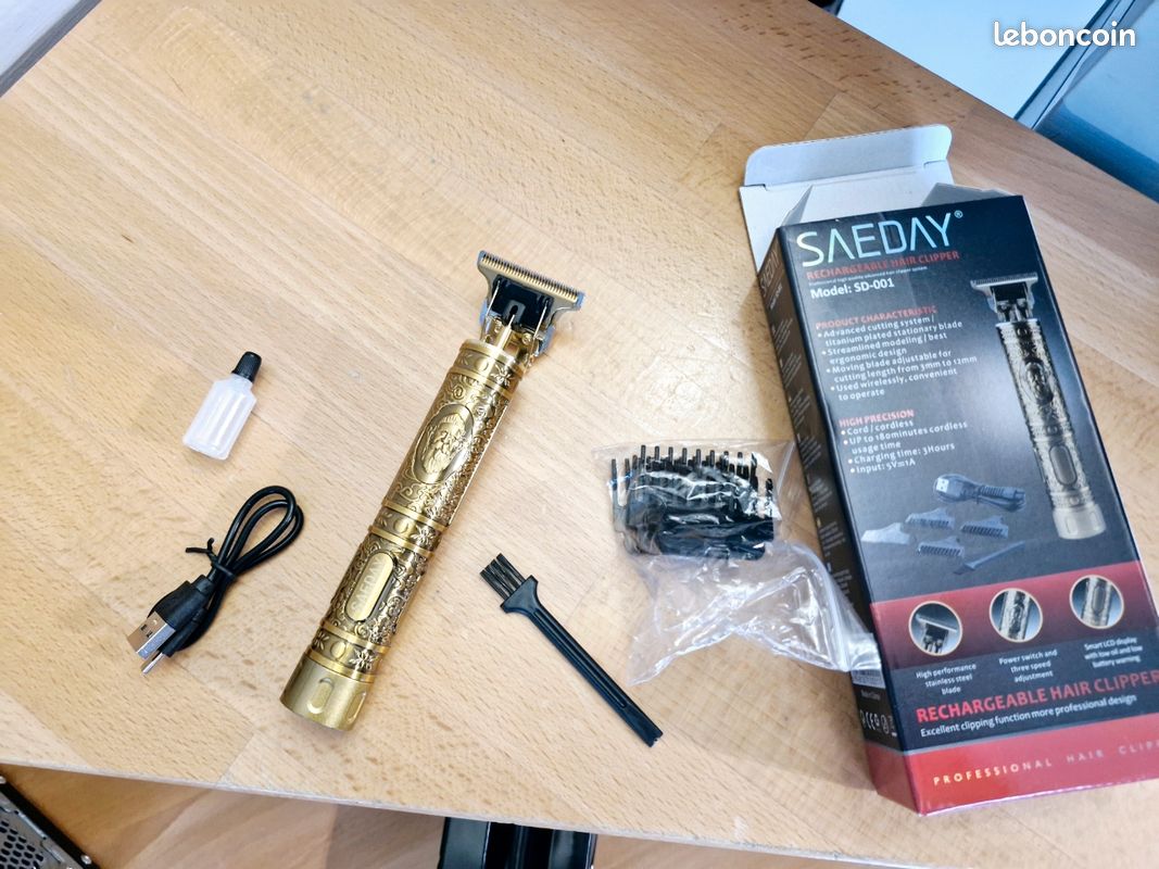 Tondeuse à Cheveux Sans Fil Surker K7S - Couleur Or, écran De Charge, Structure Métal, Recharge USB