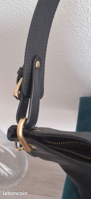 Sac Seau Vintage Bandoulière KATANA - Cuir Synthétique Effet Reptile Bleu Marine - Occasion Bon état