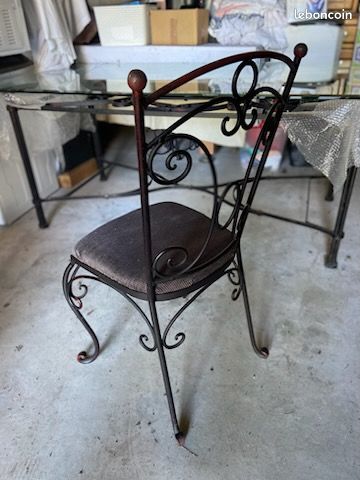Table fer forgé plateau verre avec chaises (image 6)