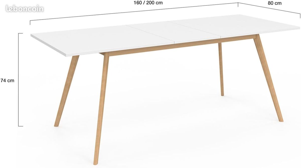 Ensemble Table à Manger Extensible 160-200 cm + 6 chaises Blanches Design scandinave (image 2)