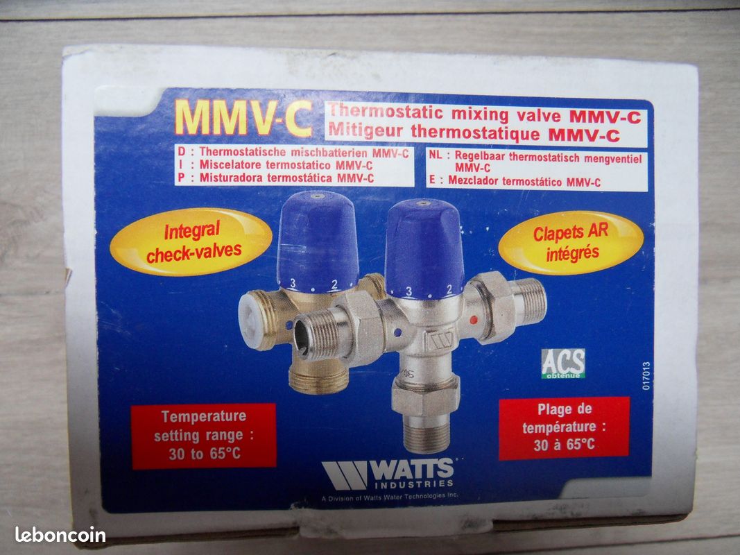 Mitigeur thermostatique Compact Watts MMV-C Raccords union 3/4 Neuf (image 1)