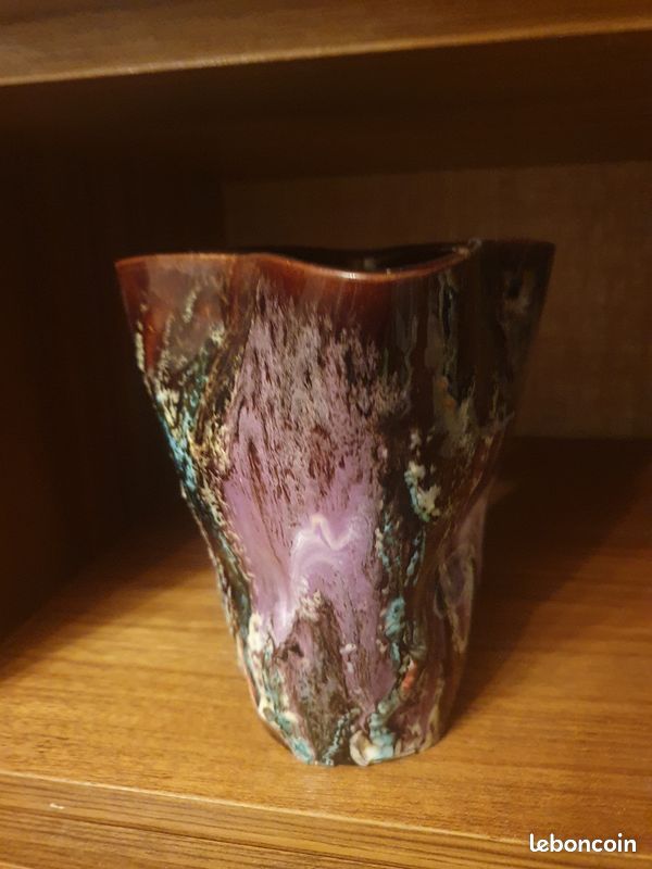 Vase Vintage Vallauris - Bicolore Violet Et Noir, Fait Main En France - Occasion