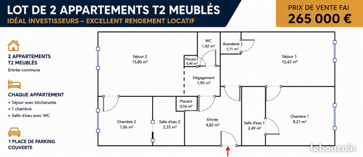 Appartement 4 pièces 57 m² · à Nantes · 56,5 m² · 265 000 €