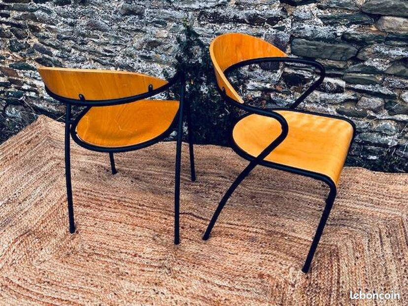 Paire de chaises bois et métal noir (image 4)