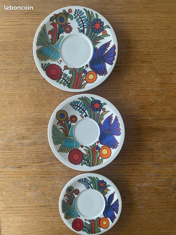Vintage Villeroy & Boch « Acapulco » – 1 Ravier & 3 Sous-tasses (Estampilles Luxembourg - Parfait état) (image 3)