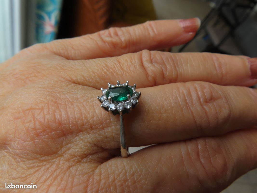 Bague Vintage En Argent Massif Motif Marguerite Avec Quartz Et Zirconium - Taille 52, Occasion