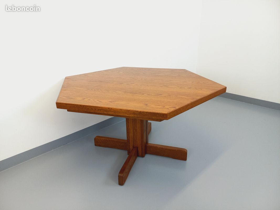 Table à manger hexagonale vintage des années 80 en bois de chêne (image 2)