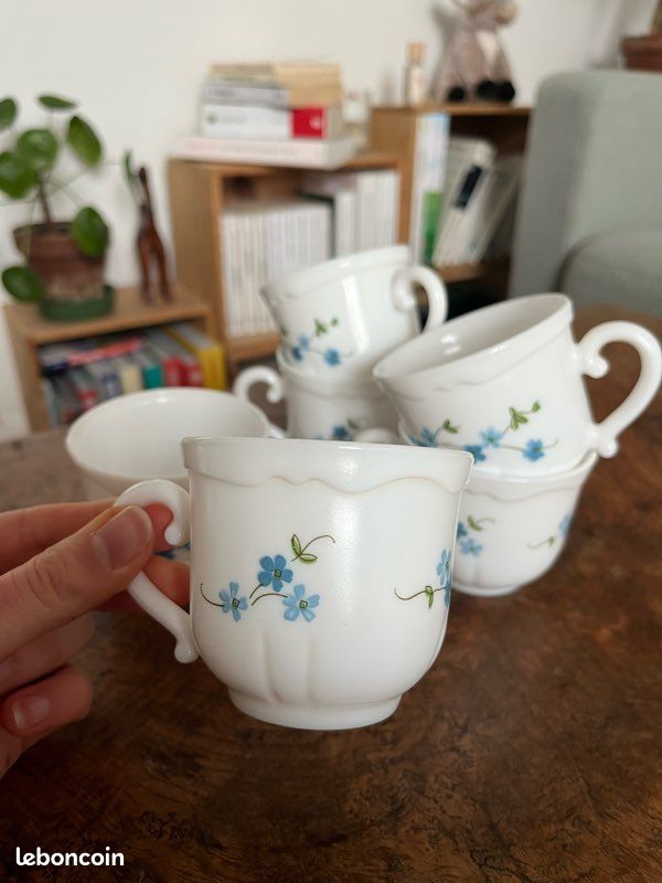 Lot De 6 Tasses Arcopal Vintage – Motif Fleur Rouge – Fabrication Française