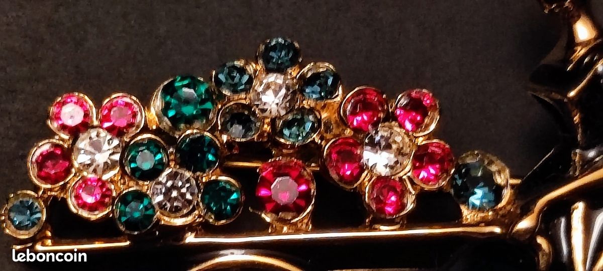 Broche Nina Ricci Moderniste Barre Métal Argenté Strass Et Fausses Perles