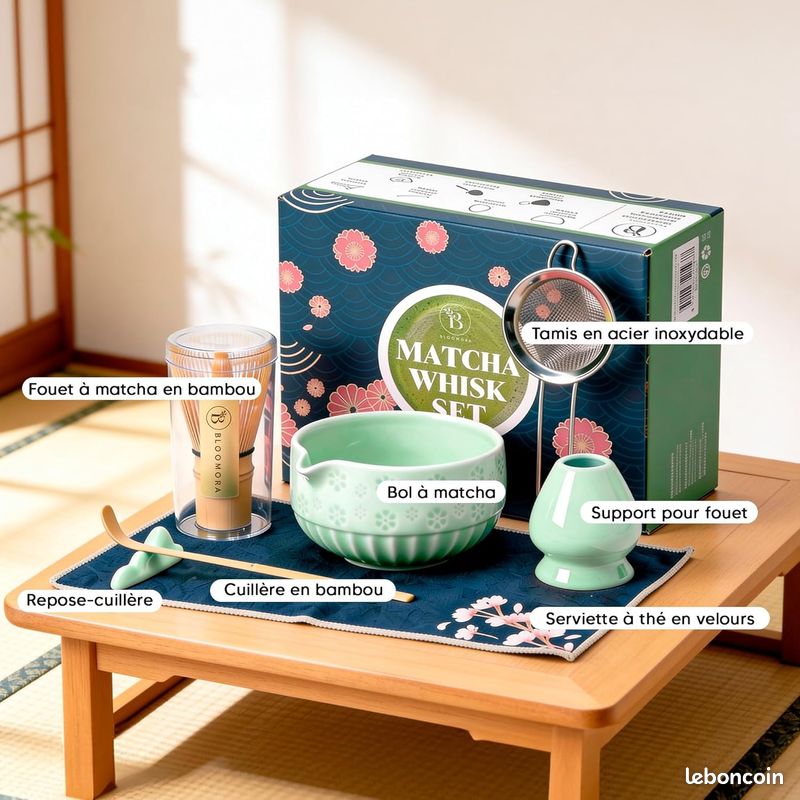 Lot 4 Accessoires Matcha - Fouet, 2 Cuillères Et Porte-Balai En Céramique - Kit Cérémonie Thé