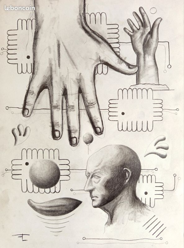 Art contemporain dessin crayon à papier surréalisme oeuvre ..., image size:593x800