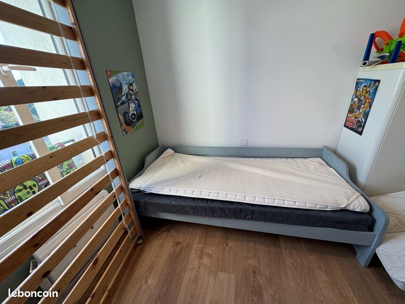 Lit gigogne gris + matelas + sommier (image 1)