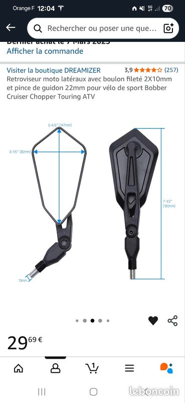 Rétroviseurs Moto Noir - 14.7x8.2cm - Réglables 360° - Pour Guidon 22mm