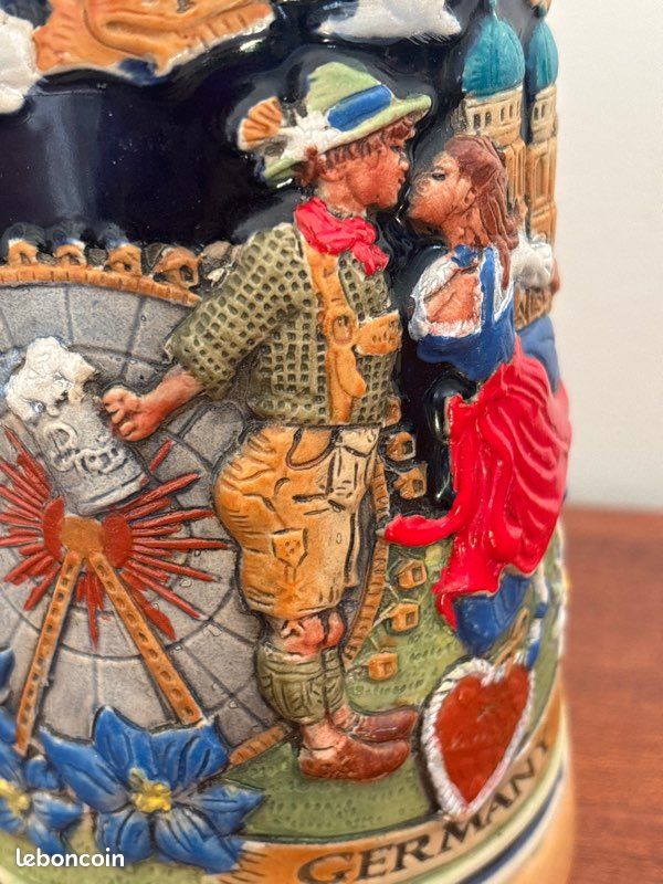 Chope à Bière Ancienne De Landshut En Basse-Bavière Avec Belle Illustration Intérieure - 1/2 Litre, Parfaite Pour Les Collectionneurs
