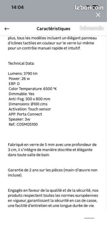 Miroir led Bluetooth salle de bain (image 9)