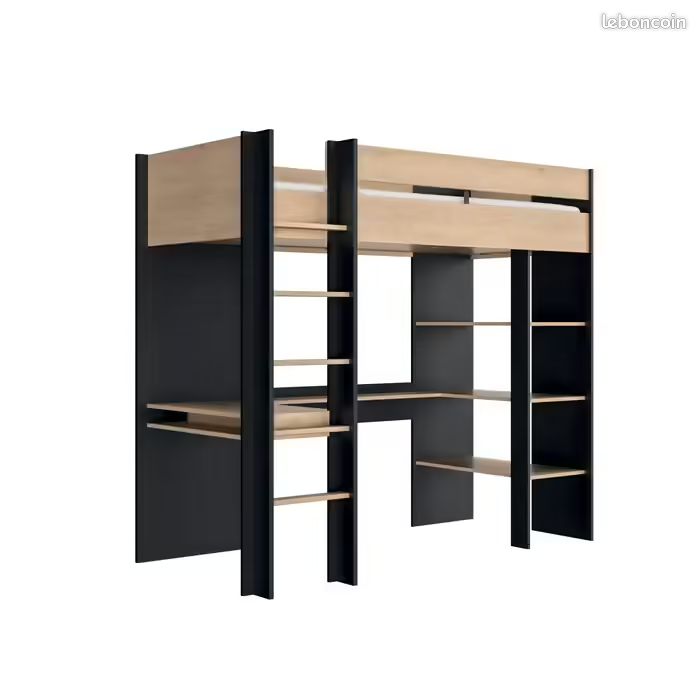 Lit mezzanine DUPLEX imitation châtaignier et noir (image 1)