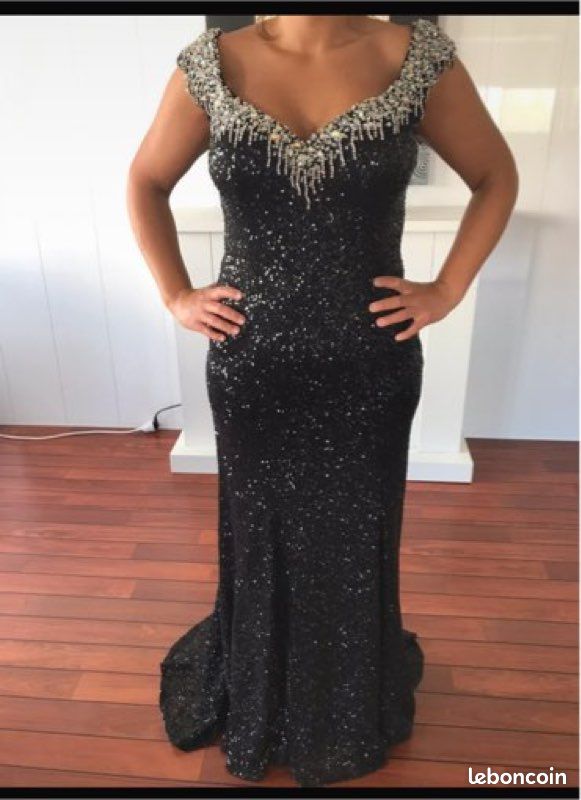 Robe de soirée STRASS + BOA - VIOLET Taille 36/38