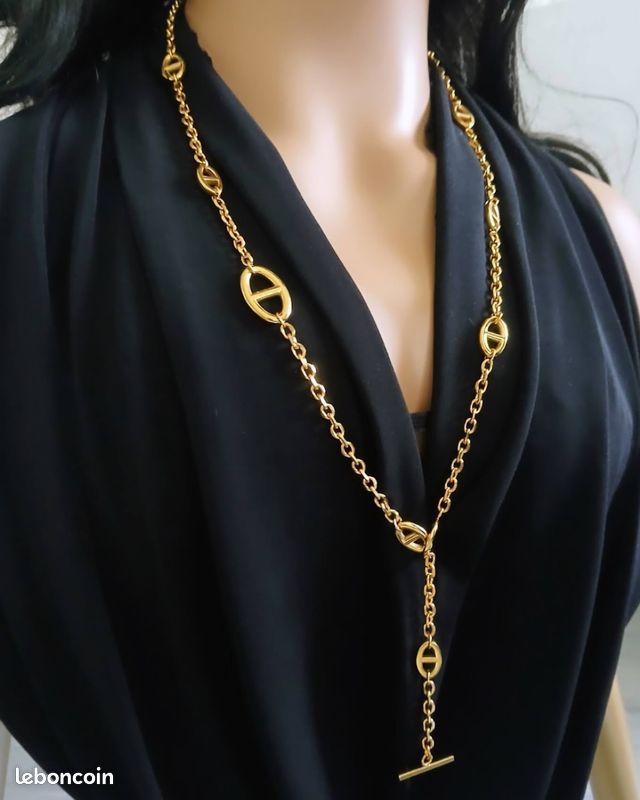 Collier Long Maille Marine – Chaîne En Y Acier Inoxydable – Doré Ou Argenté – Longueur Ajustable